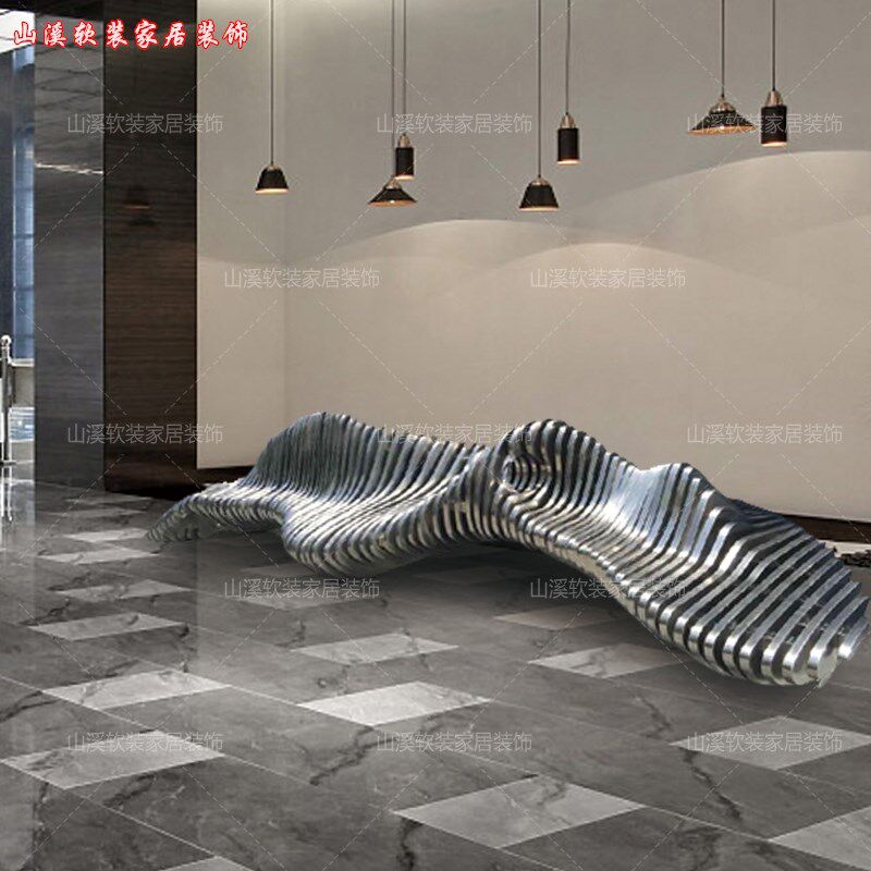 不锈钢创意切片造型休闲坐椅户外商场酒店售楼处艺术摆件装饰陈美