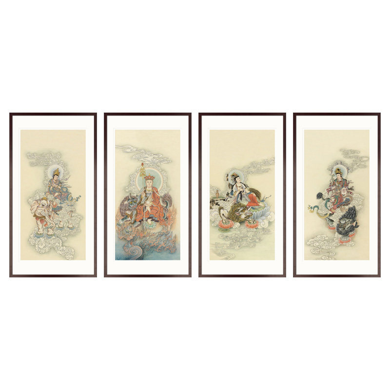 工笔人物国画四大菩萨画像观音地藏文殊普贤中式画轴卷轴画框挂画