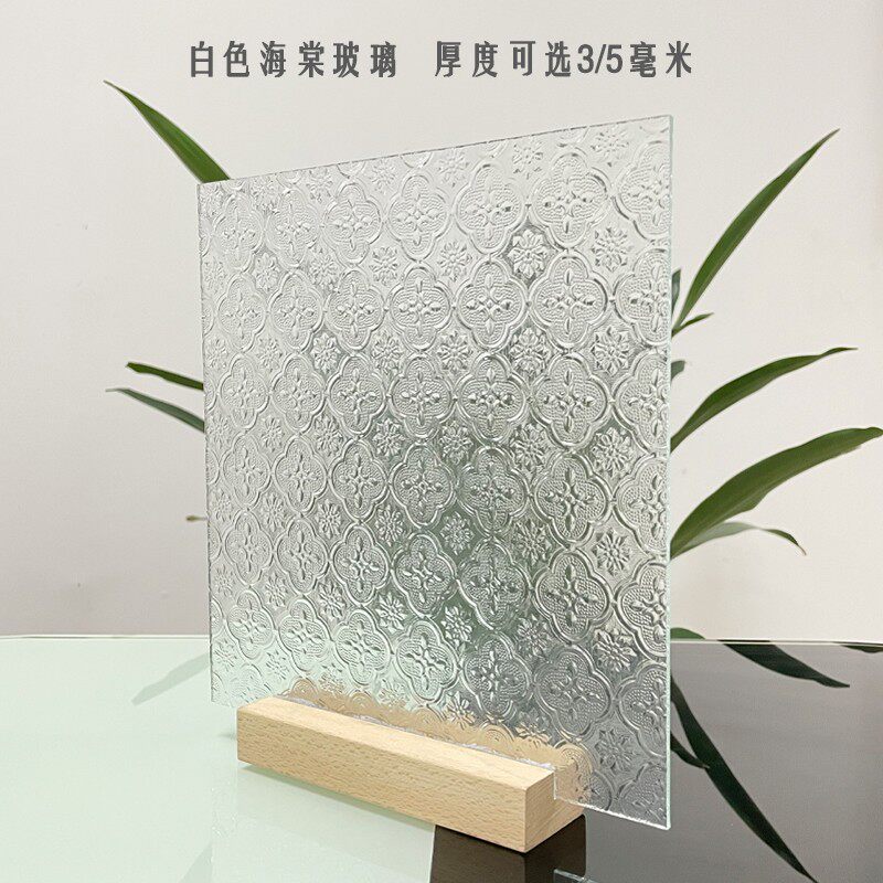 老式复古彩绘色海棠花纹压花艺术钢化玻璃门满洲窗户隔断屏风定制