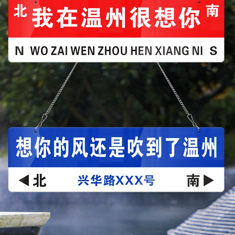 网红打卡挂牌定制亚克力路牌想你的风还是吹到了城市地名站牌制作