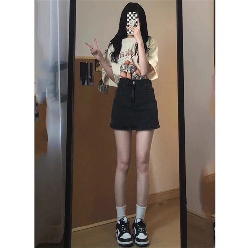 黑色高腰牛仔短裙女夏季新款大码胖mm遮肚子显瘦a字包臀半身裙子