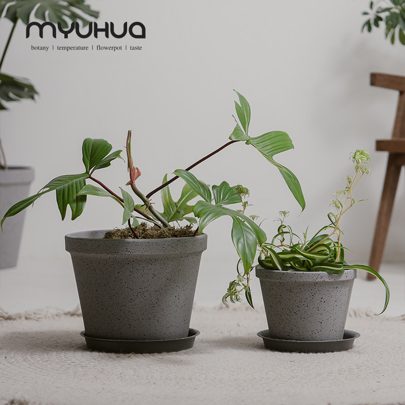 圆形高款创意侘寂风波点大口径水泥花盆客厅阳台落地绿植加大号盆