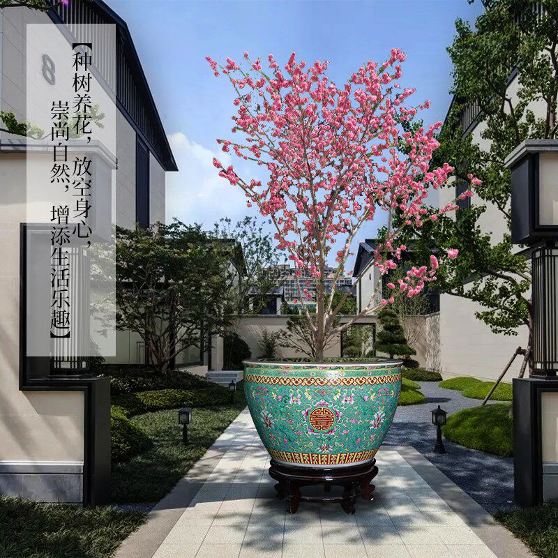 景德镇陶瓷器画缸卷轴缸落地大花瓶庭院花盆鱼缸盆景玄关客厅摆件
