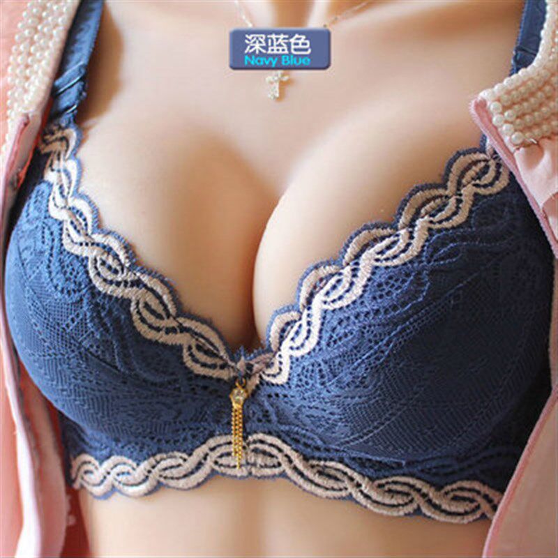 女士聚拢a调整型收副乳大码内衣套装 加厚薄款4排4扣深V蕾丝文胸