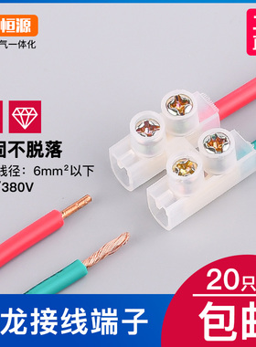 电线连接器2位对接接线端子公母对接快速接线加厚纯铜20A一包20只