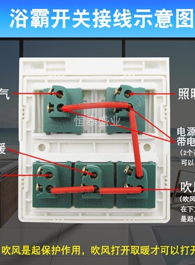 全新浴霸开关五开通用86型面板卫生间浴室风暖换气带盖防水五合一