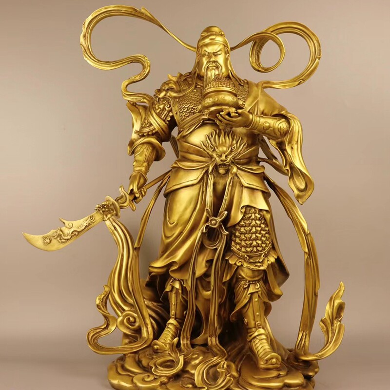 纯铜关公武财神关羽铜像提刀聚宝盆武H圣家居店铺开业礼品铜器摆