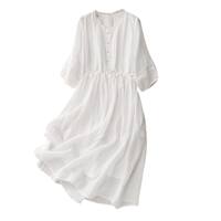 Real photos of a new style of white ramie loose, wide-swing dress, artistic long dress, vacation-style dress and flowing beach dress thumbnail 5