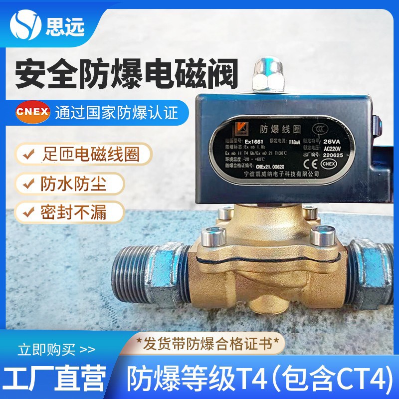 常闭防爆电磁控制阀220v黄铜水阀气阀管道控制开关阀矿用电磁阀门