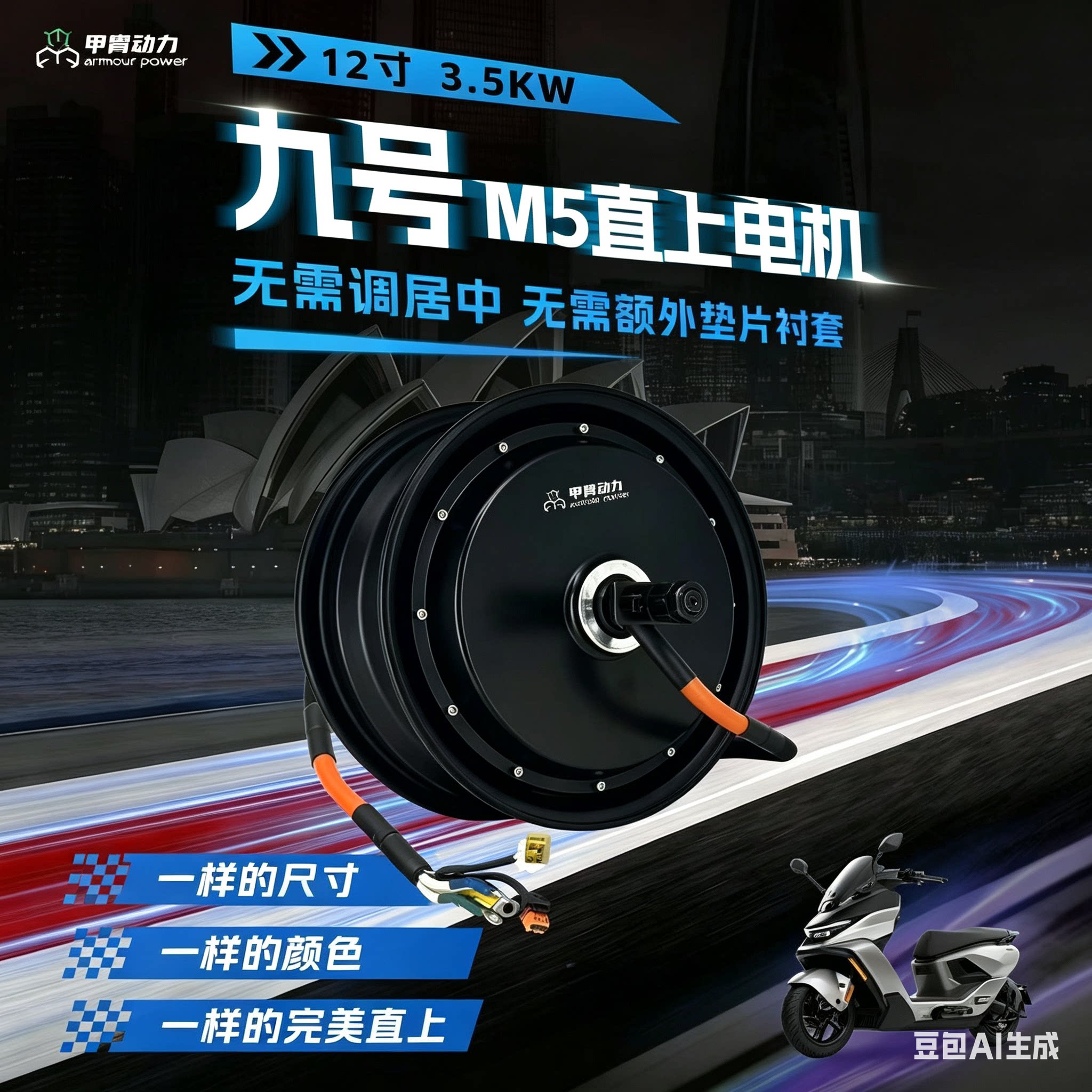 甲胄九号M5直上12寸3500瓦甲胄电机原车平叉直上无需居中新伟电机图片