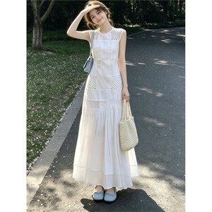 白色背心镂空连衣裙女2026夏季新款法式长裙子巨好看气质显瘦收腰