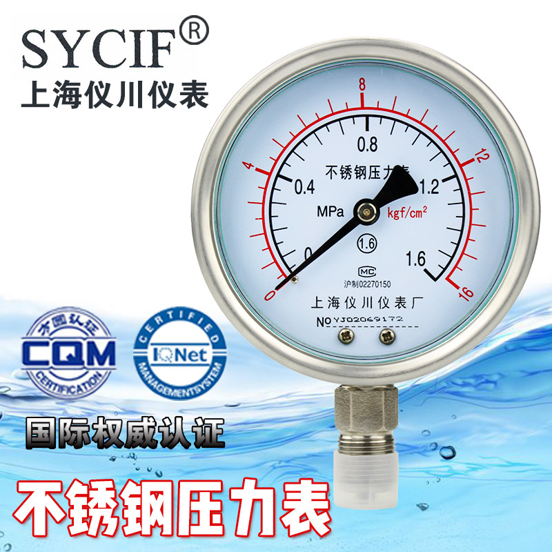 不锈钢压力表 0-0.6/1/1.6Mpa Y100BF 耐震耐高温 蒸汽锅炉压力表图片