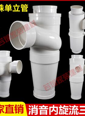 PVC110旋流三通消音内螺旋特殊单立管若斓塑业预埋可调降噪旋流