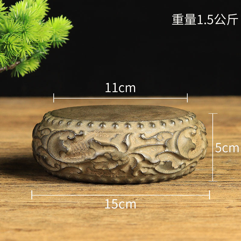 山西古建筑天然青石整料仿古雕刻禅之莲石鼓莲花摆件壶垫佛像底座