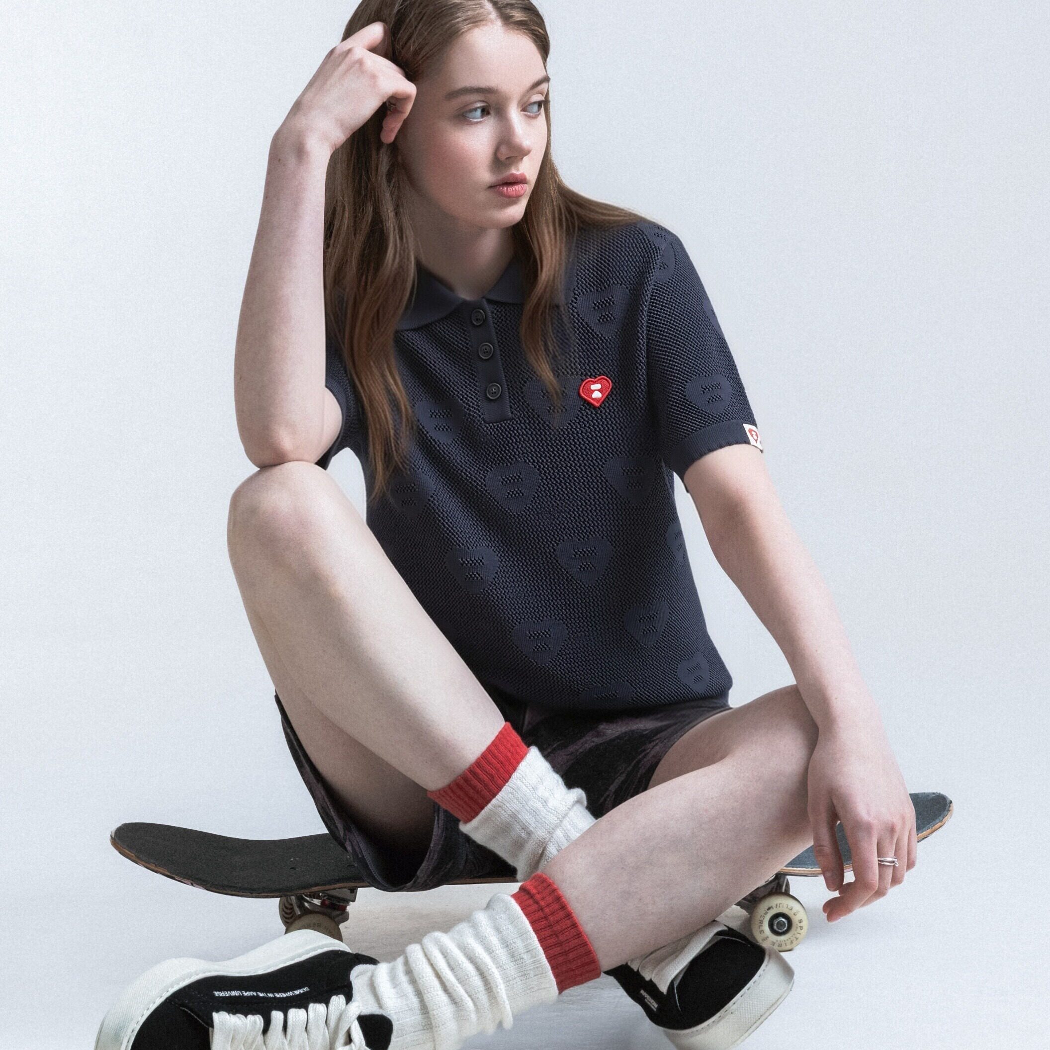 BAPE SS26 APEE by A BATHING APE百搭短袖女款小翻领辣妹毛衣