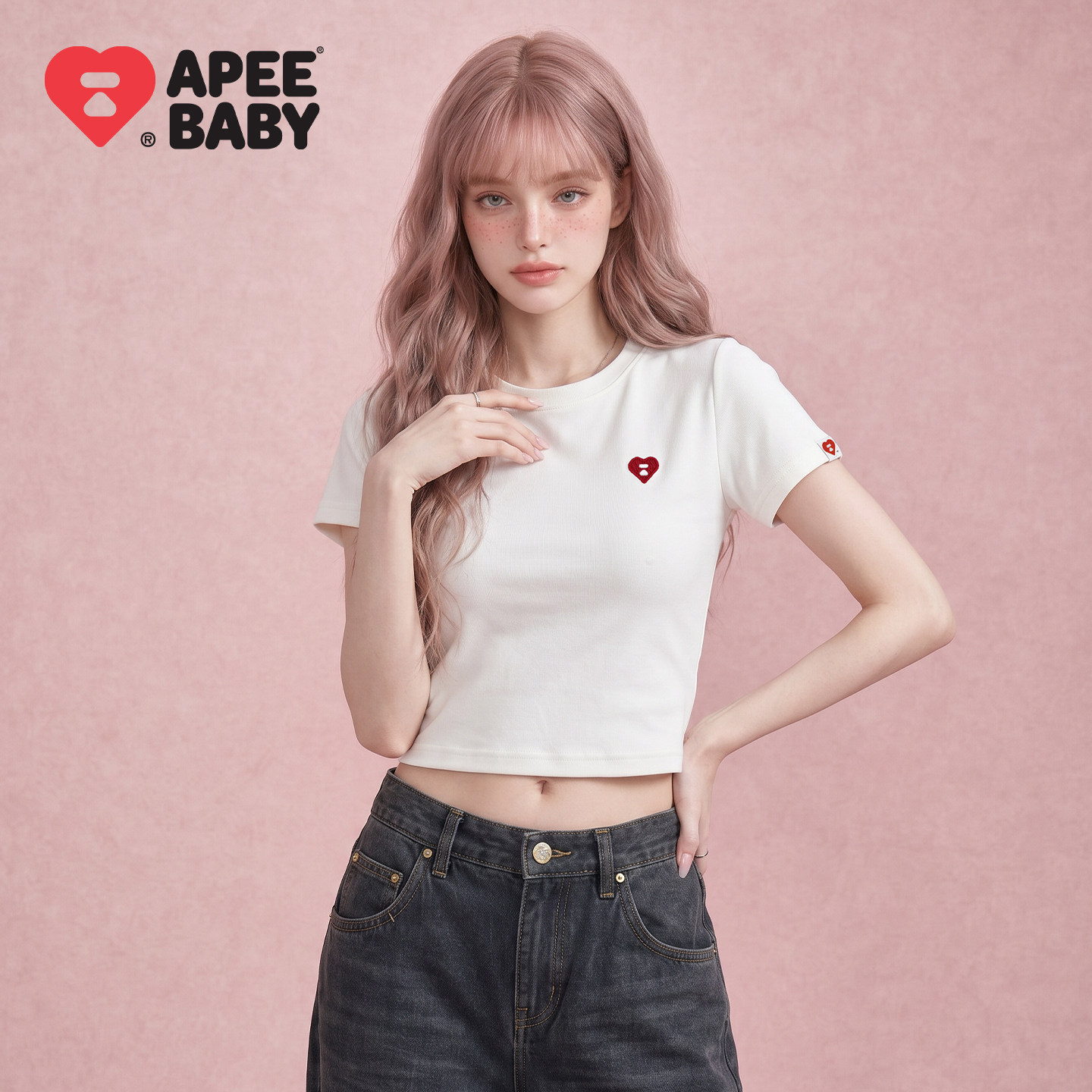 APEE白色基础短款短袖T恤女图片