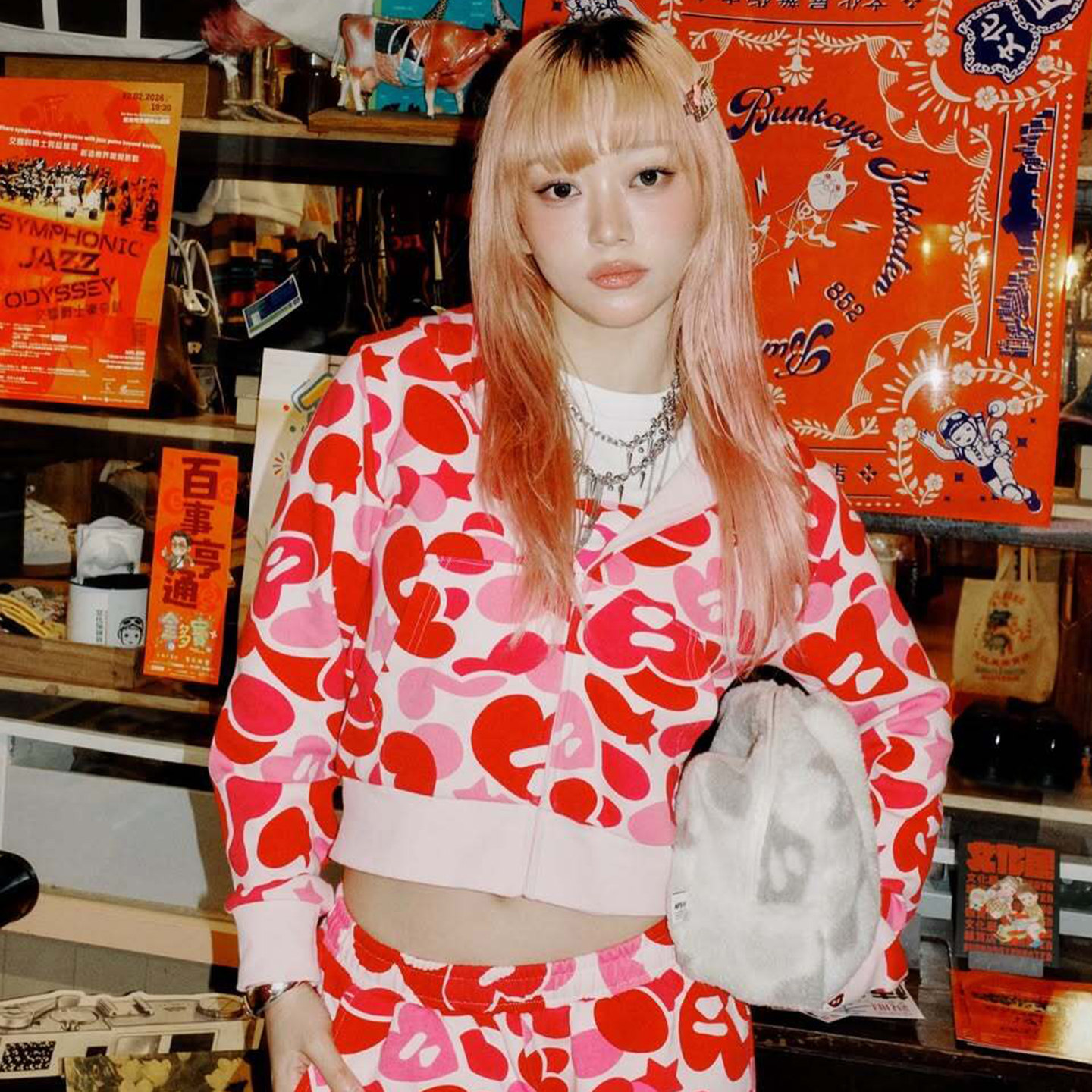 APEE迷彩卫衣外套连帽甜美风女宽松BAPE辣妹百搭女装休闲粉色上衣