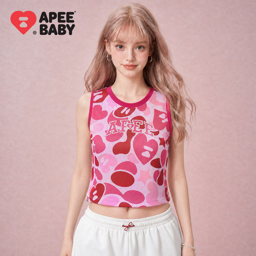 APEE粉色爱心迷彩背心女