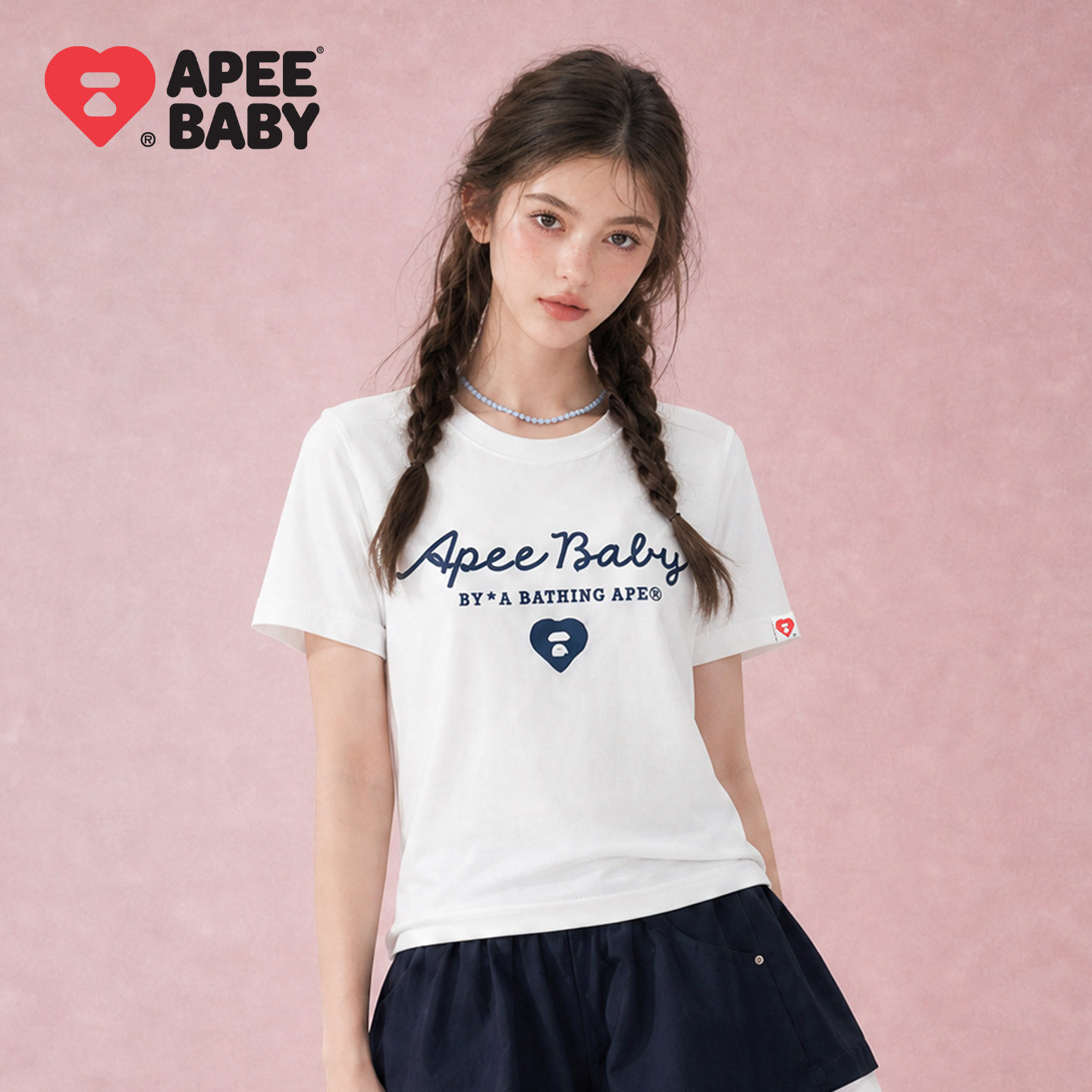 APEE休闲风修身型短袖T恤少女图片