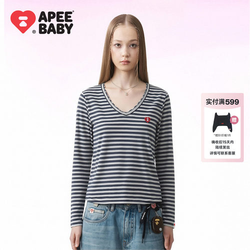 APEE条纹长袖少女T恤休闲