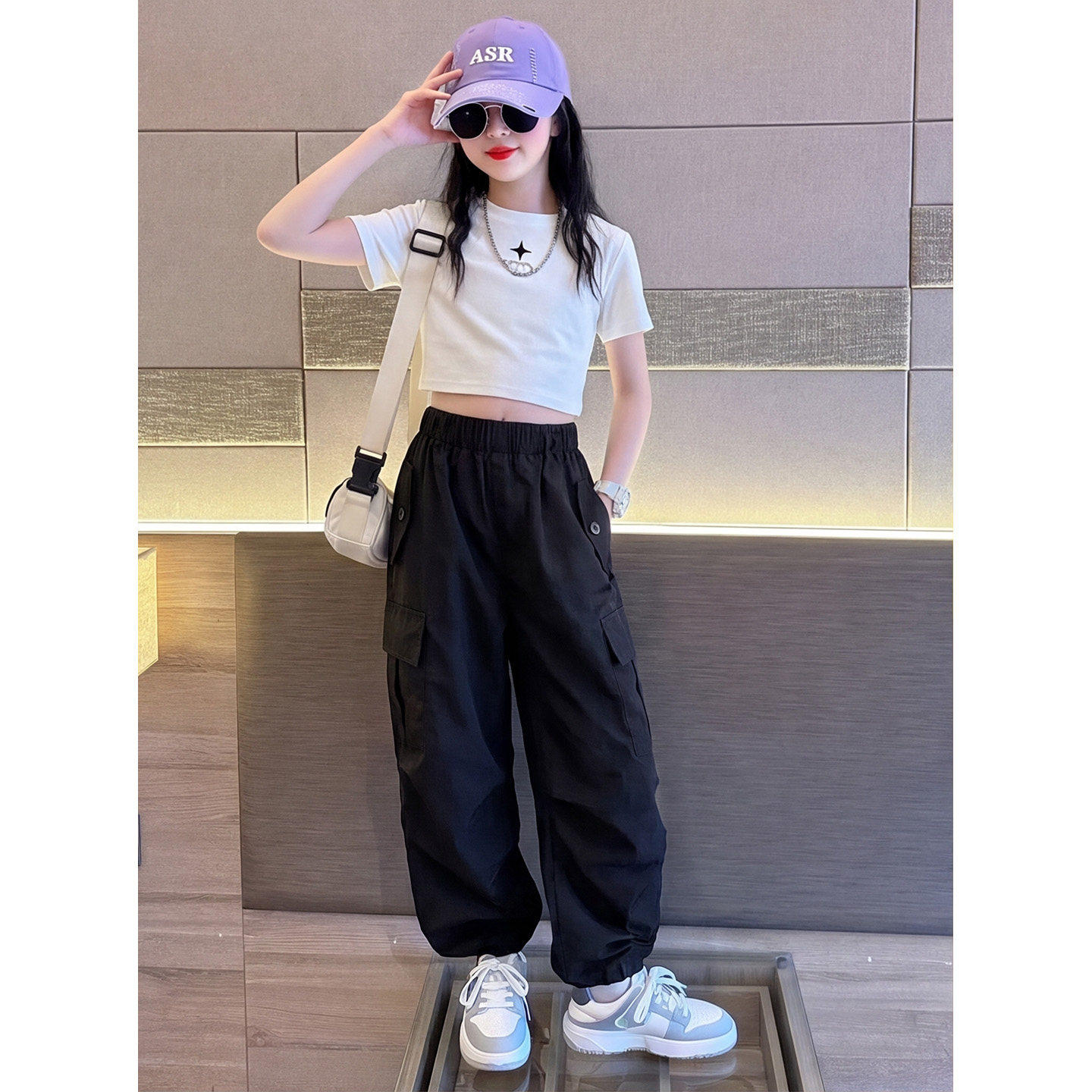女童夏季套装多巴胺小女孩工装裤
