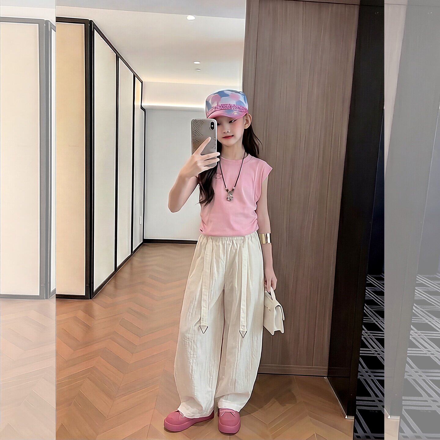 女大童夏季新款高腰飘带阔腿裤女