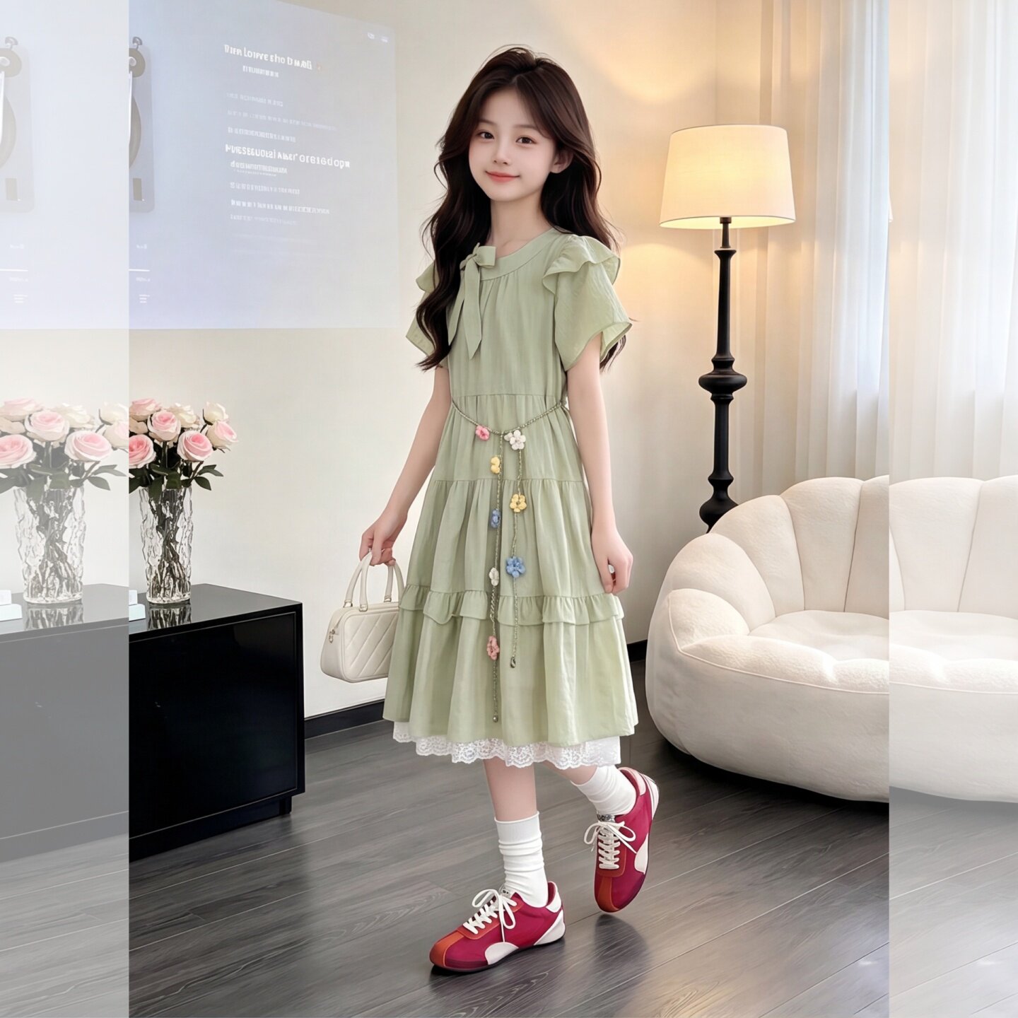 女童夏季清凉天丝度假收腰连衣裙