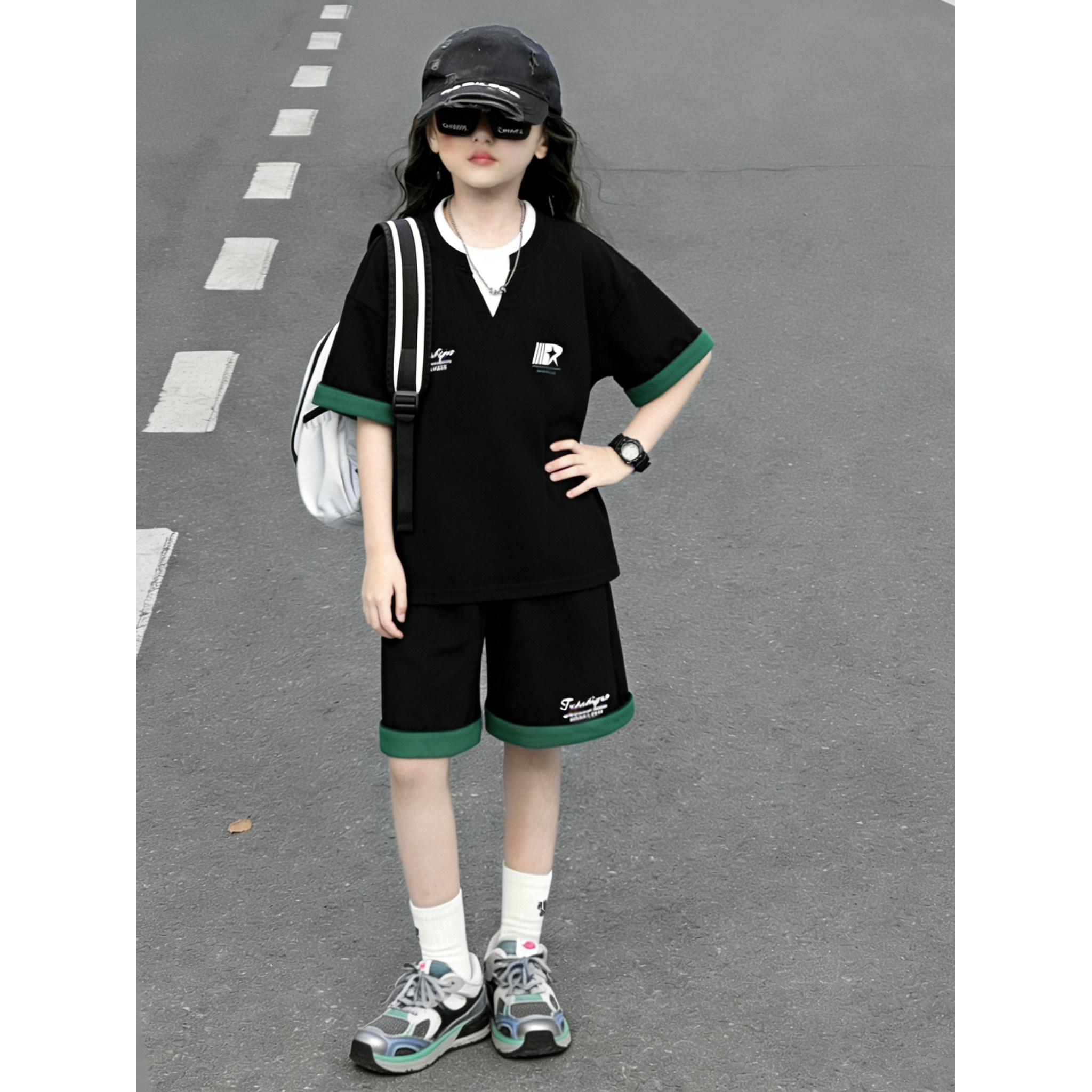 女童夏装套装2026新款中大儿童装女孩超好看夏季短袖运动衣服时髦