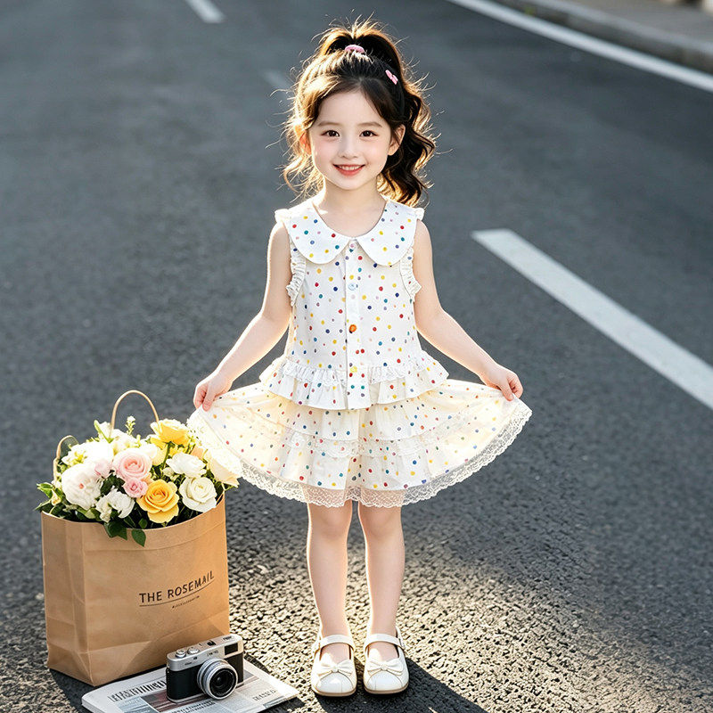 女童夏季套装2026新款儿童娃娃领背心夏装女孩半身裙两件套洋气