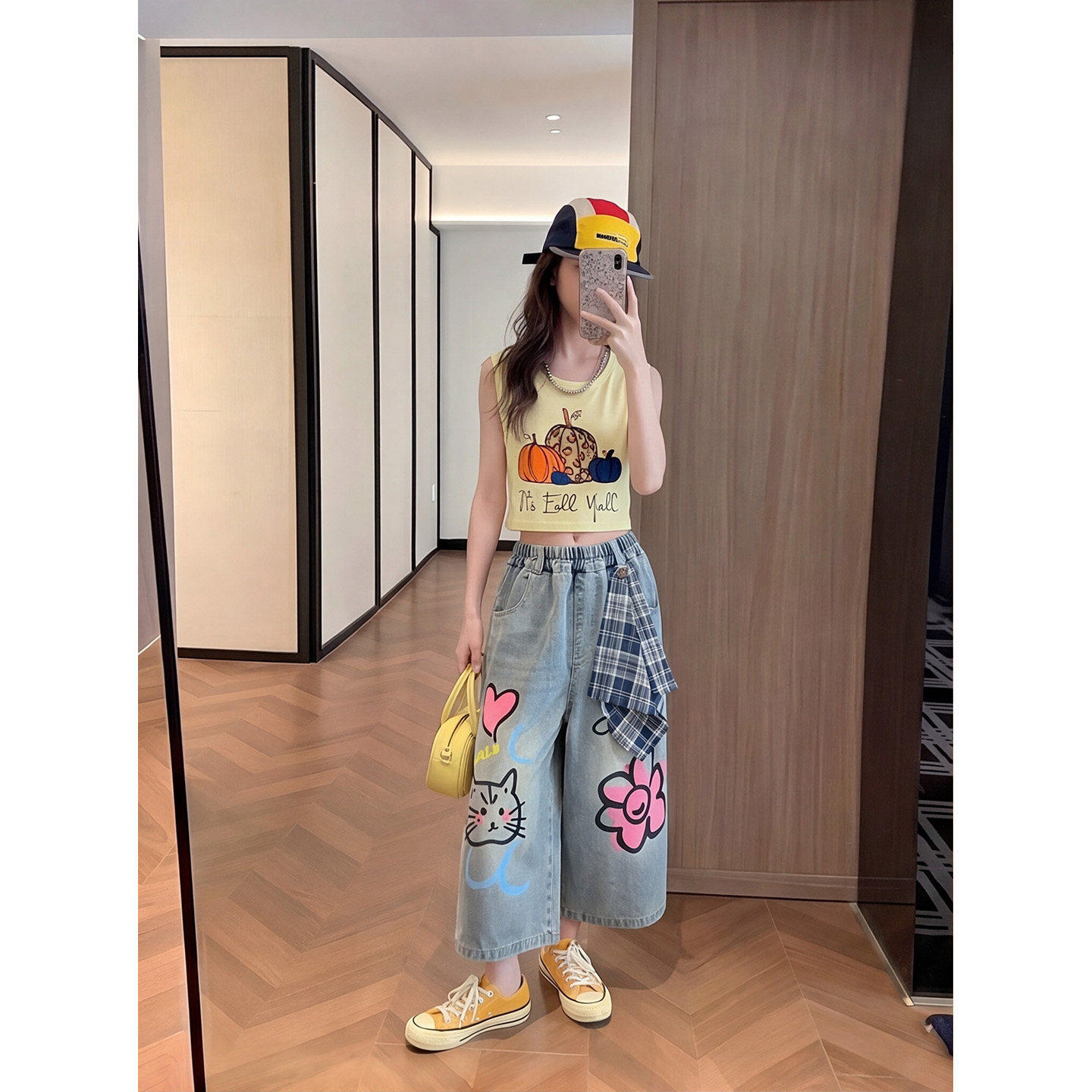 2026美式涂鸦风卡通印花背心阔腿裤套装女夏季小个子高腰两件套潮