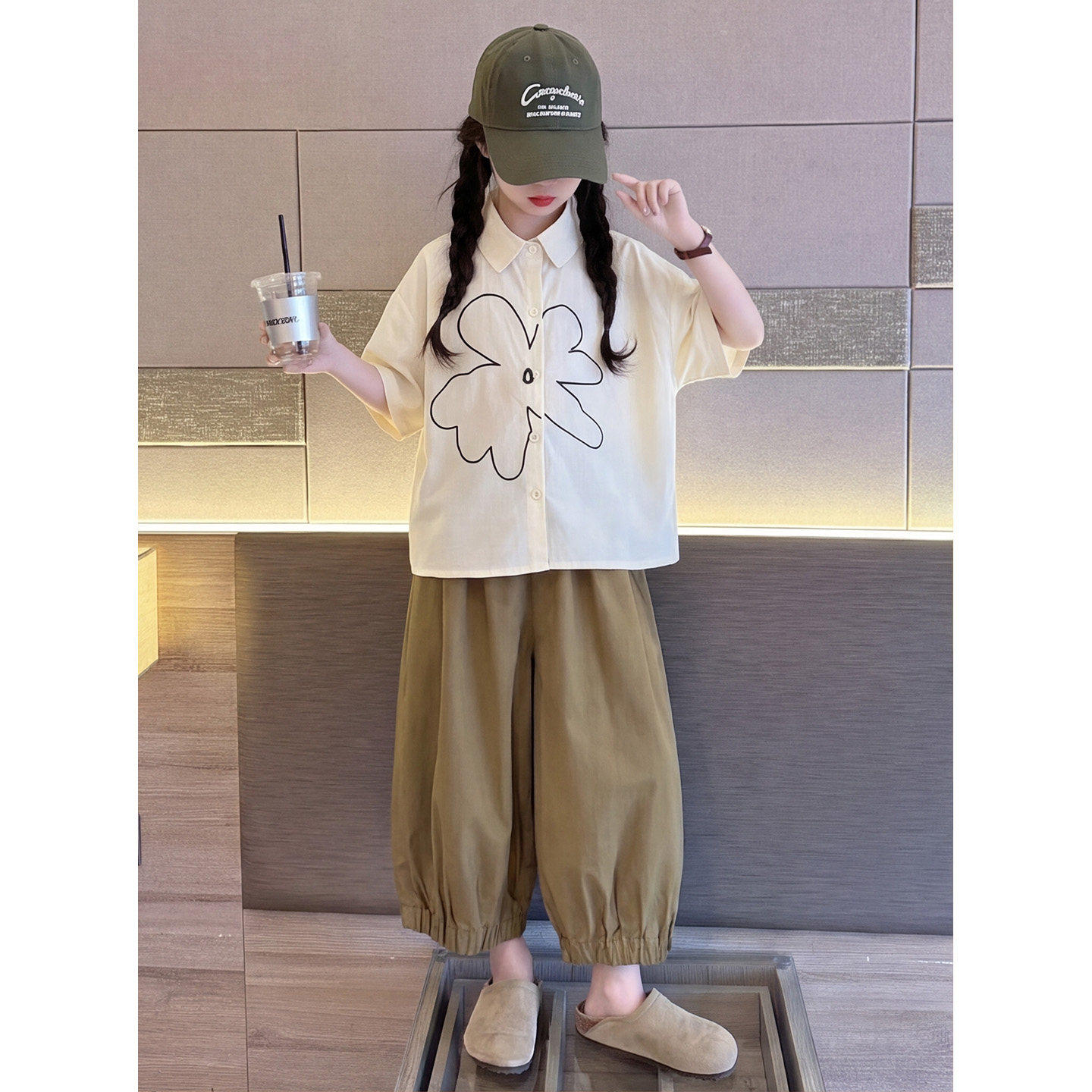 女童短袖衬衫套装夏季2026女大童