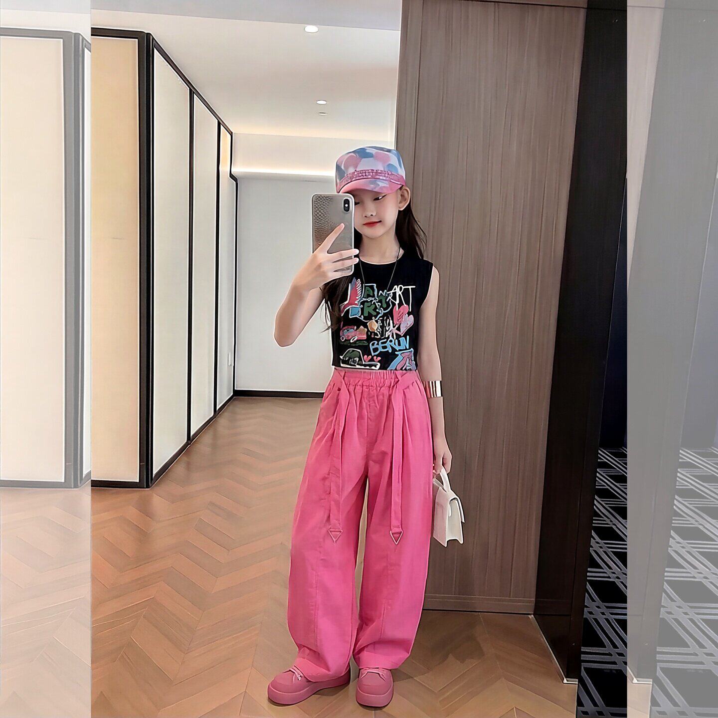 女童夏装套装韩系涂鸦背心彩色女