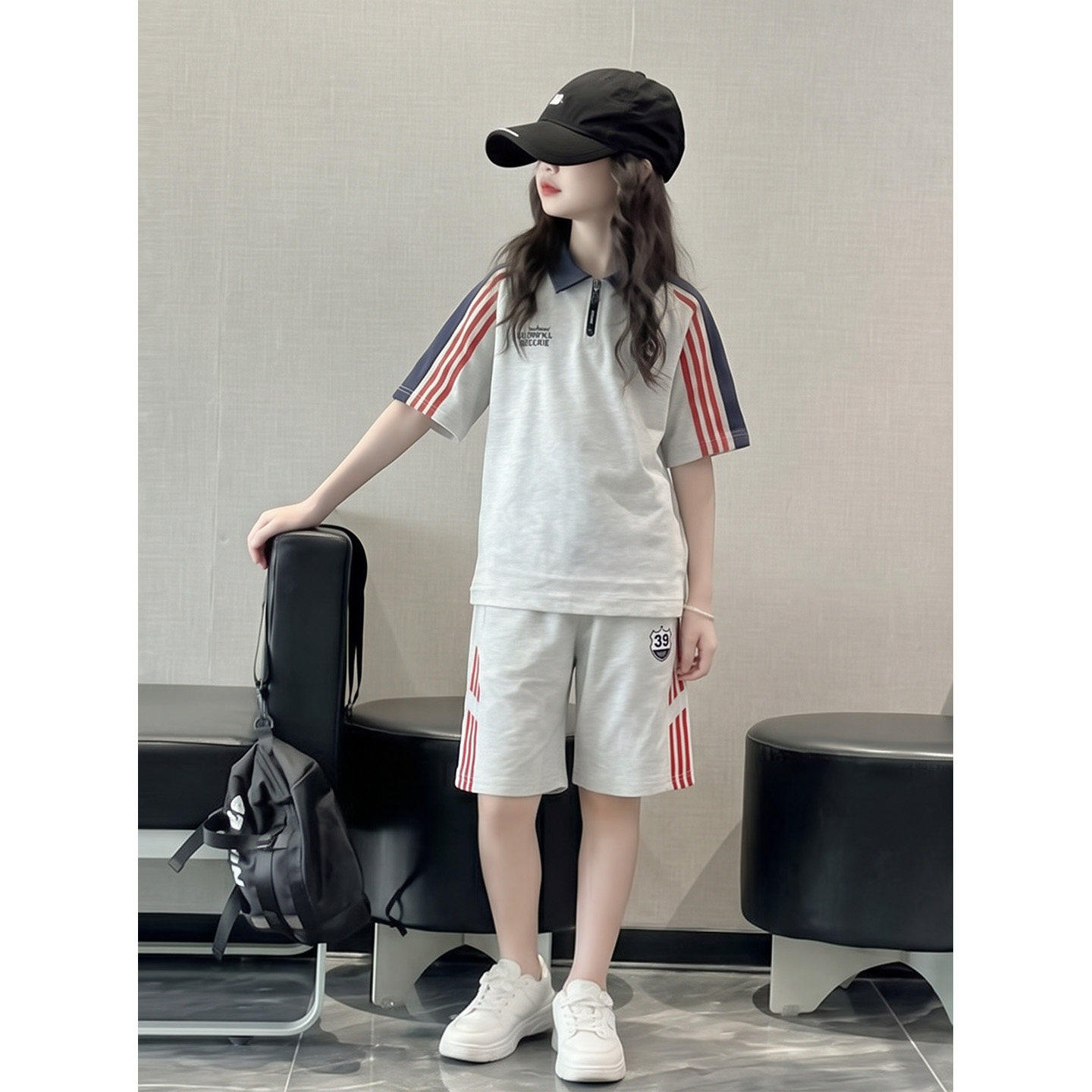 女童夏季短袖套装洋气大儿童学院风穿搭夏装女孩休闲运动服两件套