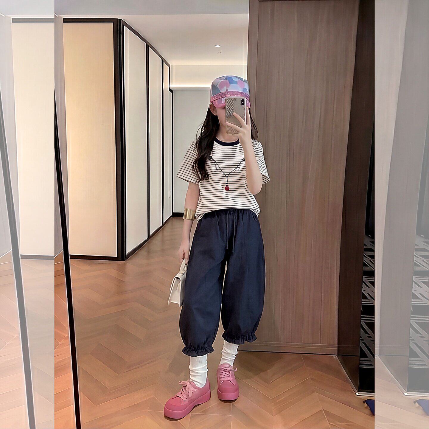 女童夏套装2026新款夏季巨好看韩系穿搭儿童条纹短袖t恤花苞裤潮9