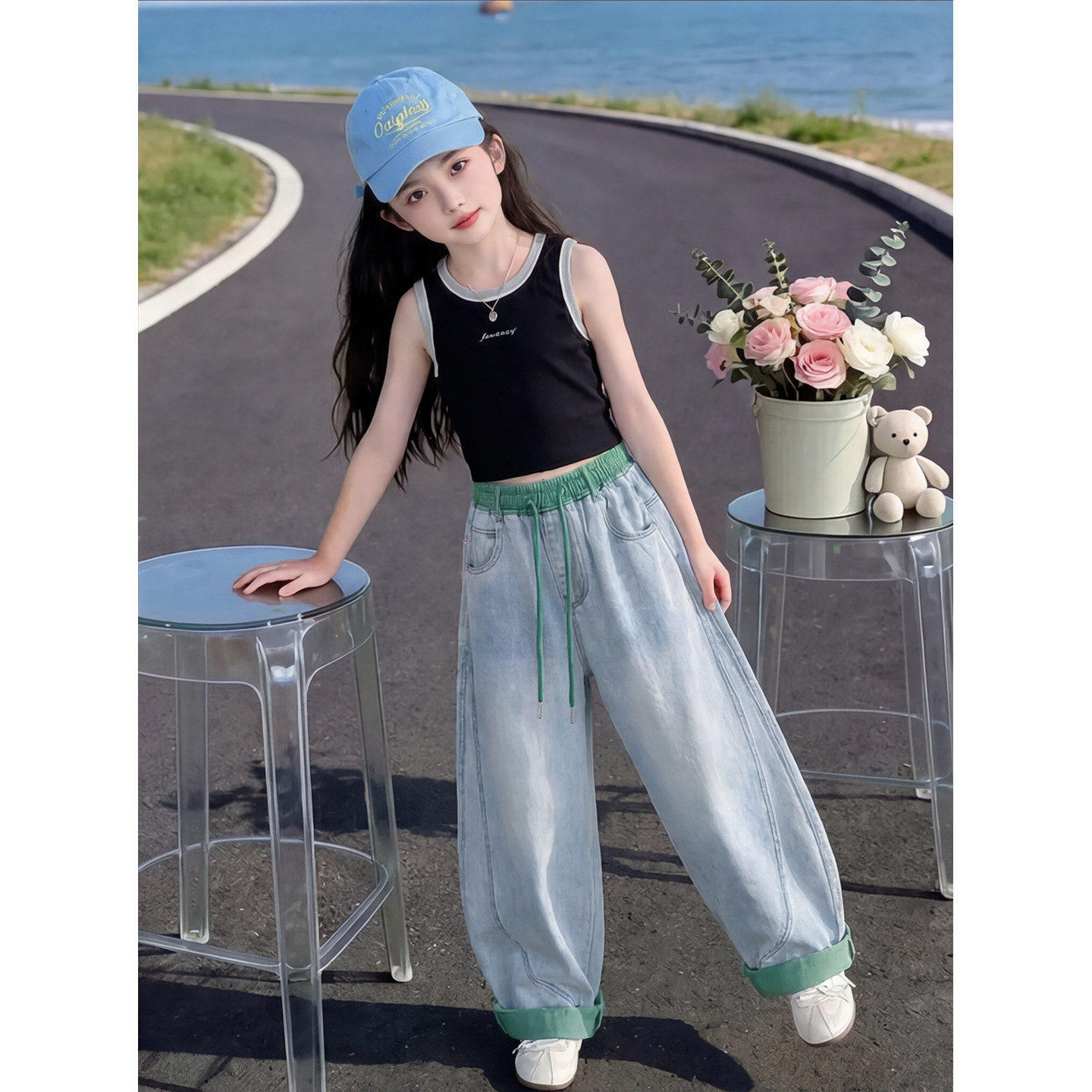 女童裤子夏季薄款牛仔弯刀裤2026新款洋气女孩中大童韩版宽松长裤