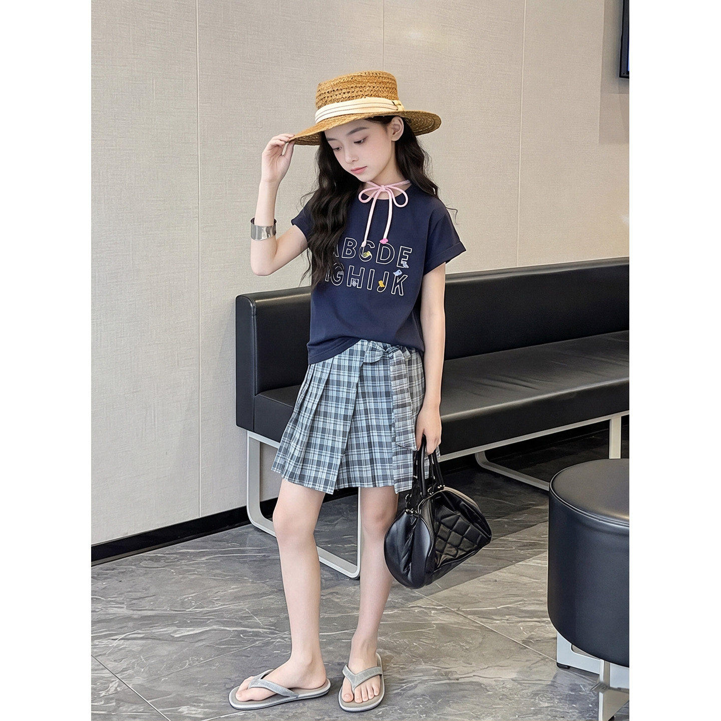 女童套装夏季新款字母印花中大童