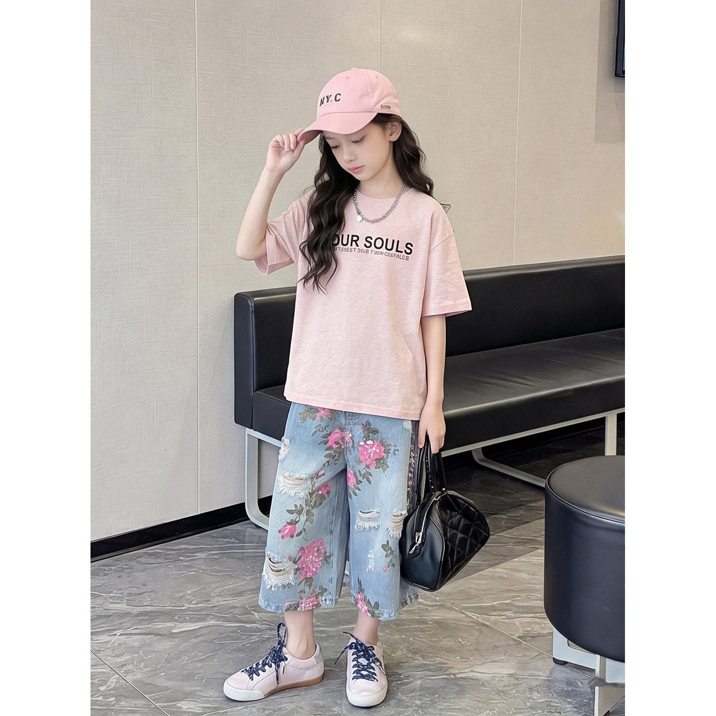 女童牛仔裤夏季薄款短裤中大儿童碎花五分裤夏装12岁女孩破洞裤子