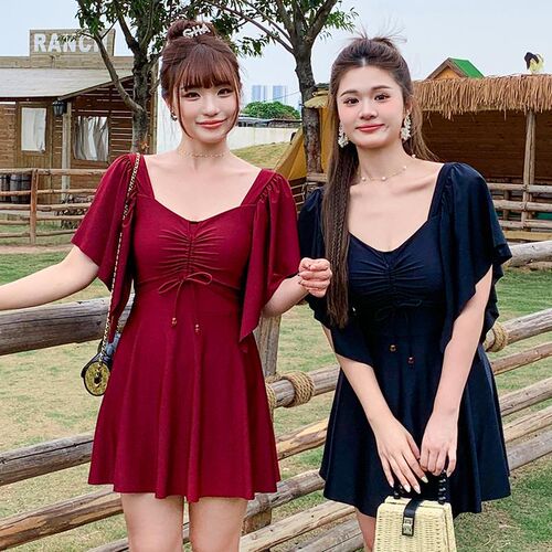泡温泉大码泳衣j女连体微胖遮肉显瘦遮肚裙式平角裤女士成人游泳