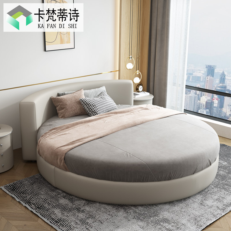 圆床双人床现代简约婚床科u技面料公主床布艺主卧情感床酒店宾馆
