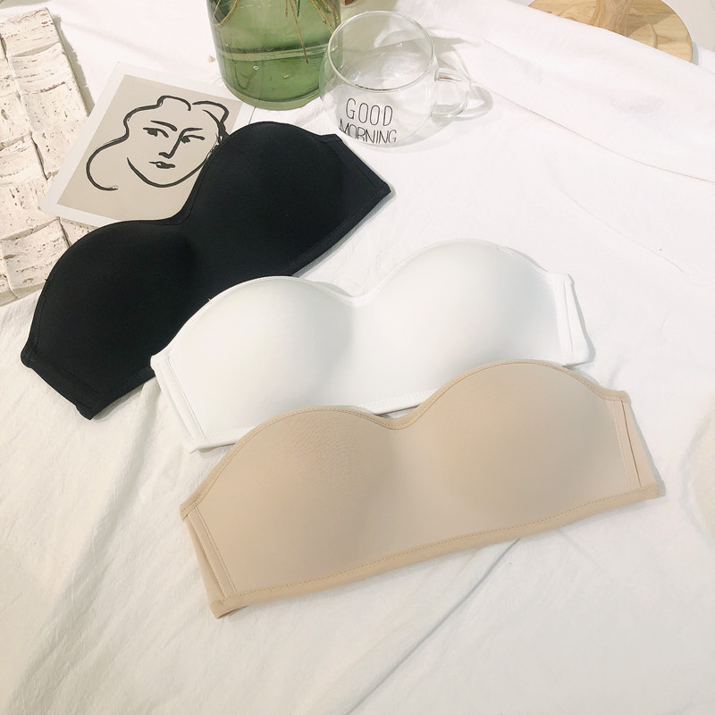 夏季无肩带文胸无钢圈内衣女大胸抹胸式薄款聚拢胸罩隐Z形硅胶防