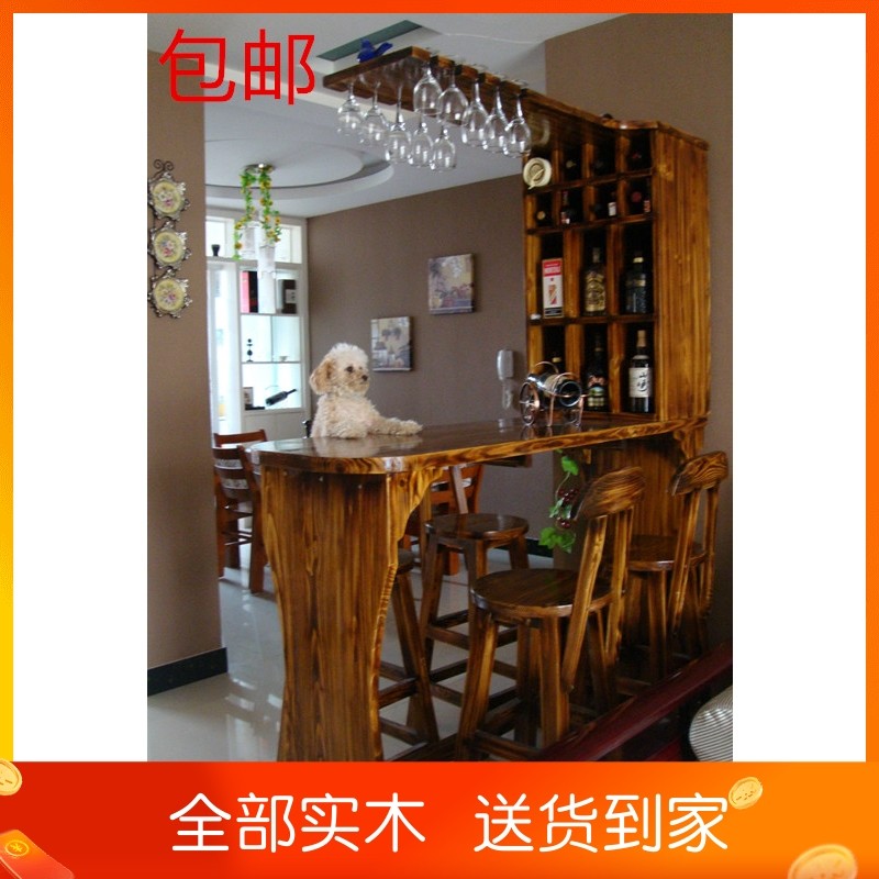 家用吧台桌实木隔断酒柜客厅玄关B柜吧台吧椅组合现代简约门厅吧