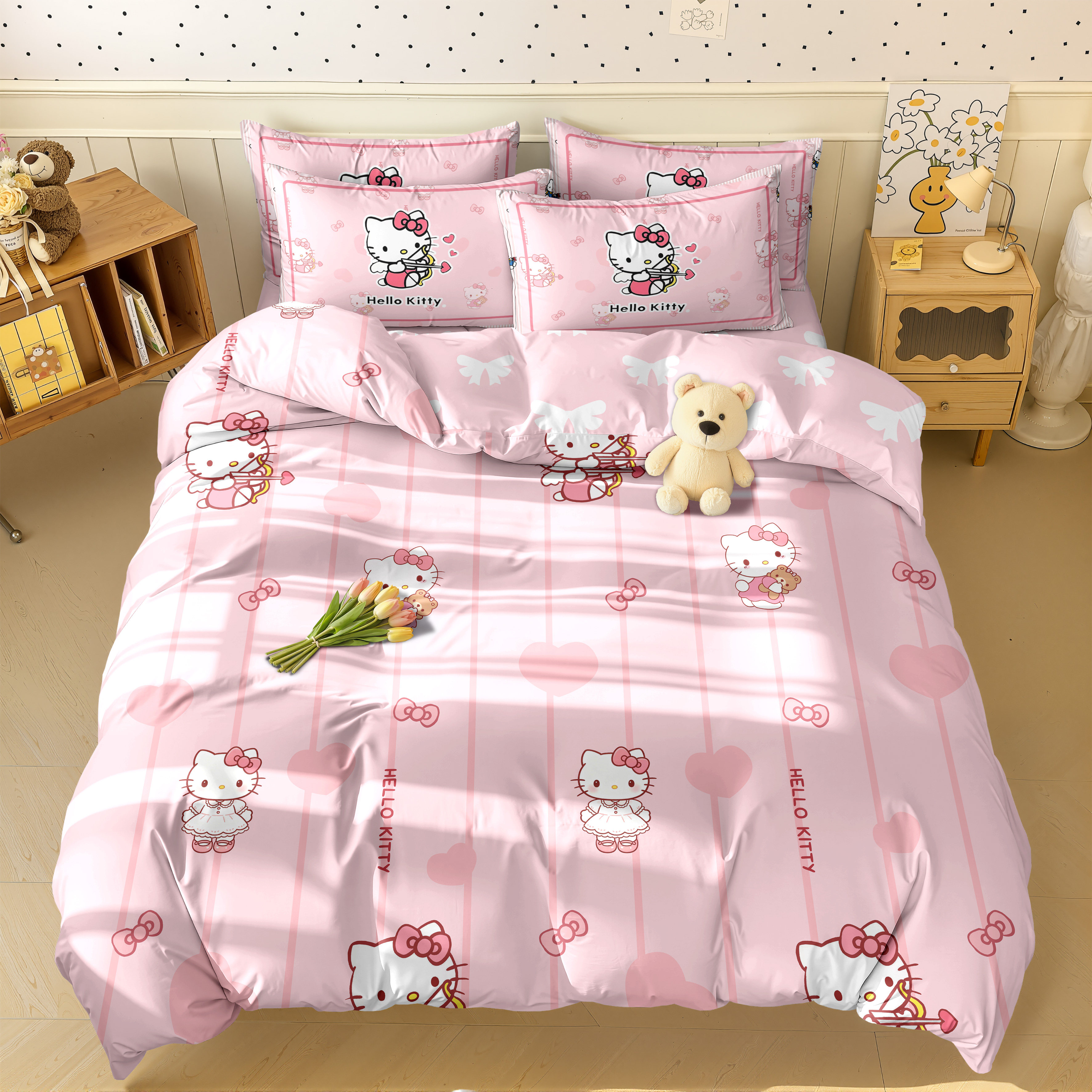 helloKitty卡通四件套纯棉儿童床单被套全棉学生宿舍床上三件套女