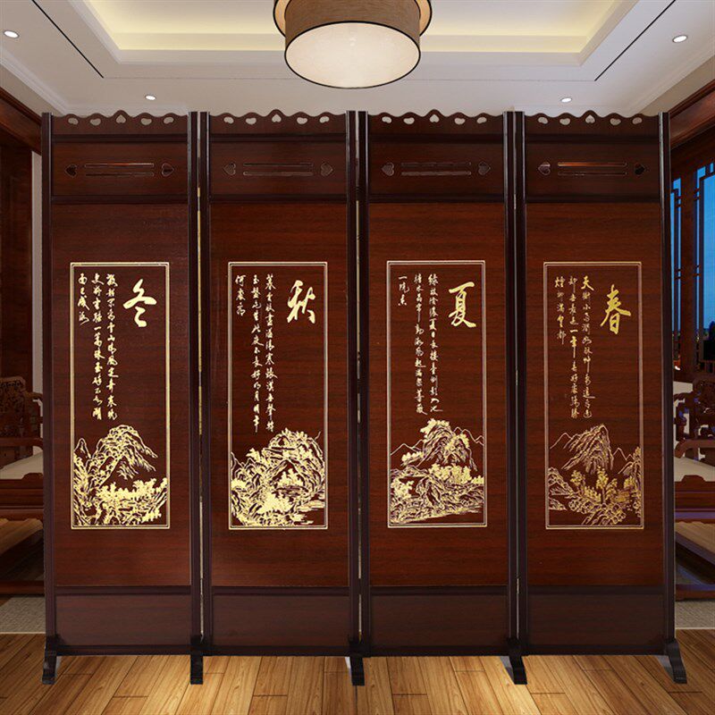 屏风现代中式实木m仿古折屏座屏酒店移动屏风隔断办公室客厅包邮