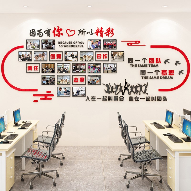 因为有你压克力励l志文化墙办公企业会议室背景装饰照片墙贴员工