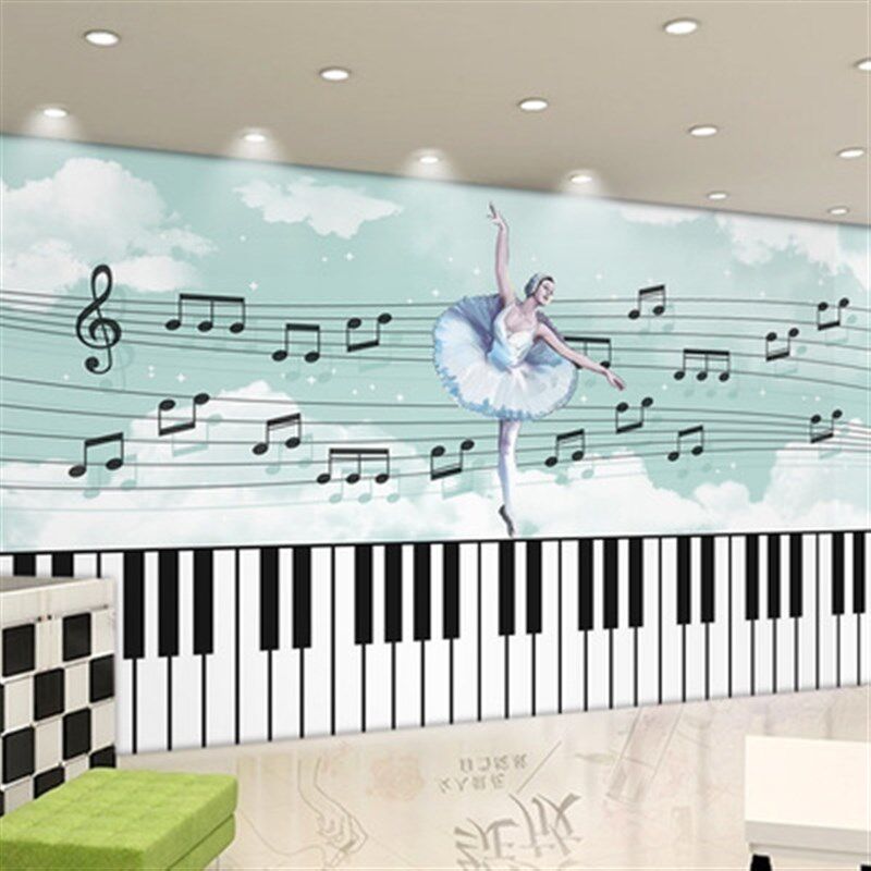 钢琴室墙纸音乐艺术壁画卡通儿童舞蹈培训教室琴行U背景墙装饰壁