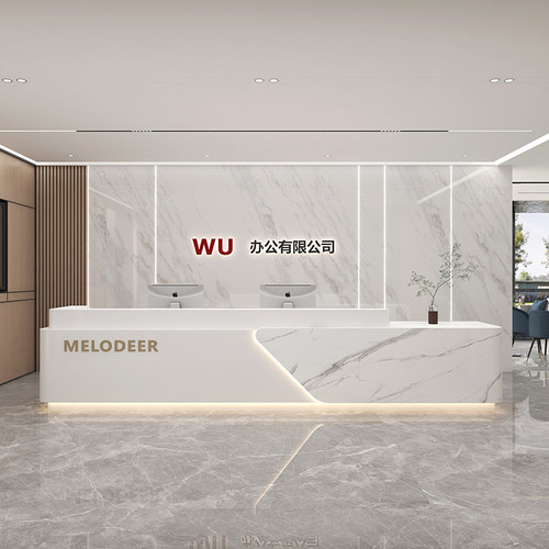 现代简约公司前台烤漆酒店会所大理石接待台收Q银台美容院吧台定