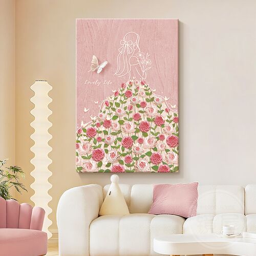 奶油风客厅装饰画抽象人物高级感沙发背J景墙挂画肌理玫瑰玄关壁