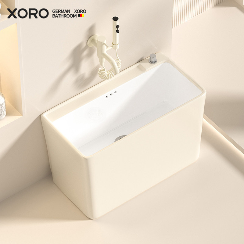 XORO拖把池阳台n家用新款陶瓷拖布池奶油风长方形水池墩布池落地