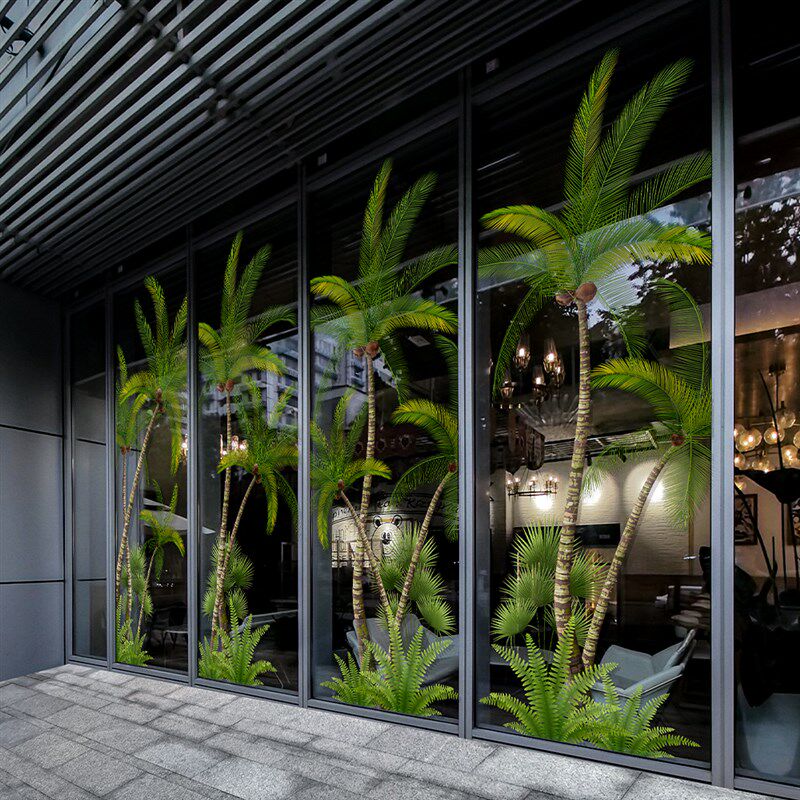 椰树绿植玻璃贴纸推拉门门贴x咖啡店餐厅商场超大静电无胶窗花贴
