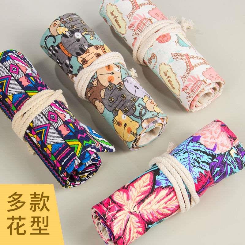 手工帆布卷笔袋36/n48/72孔大容B量笔帘男女生素描彩色铅笔帘绘画